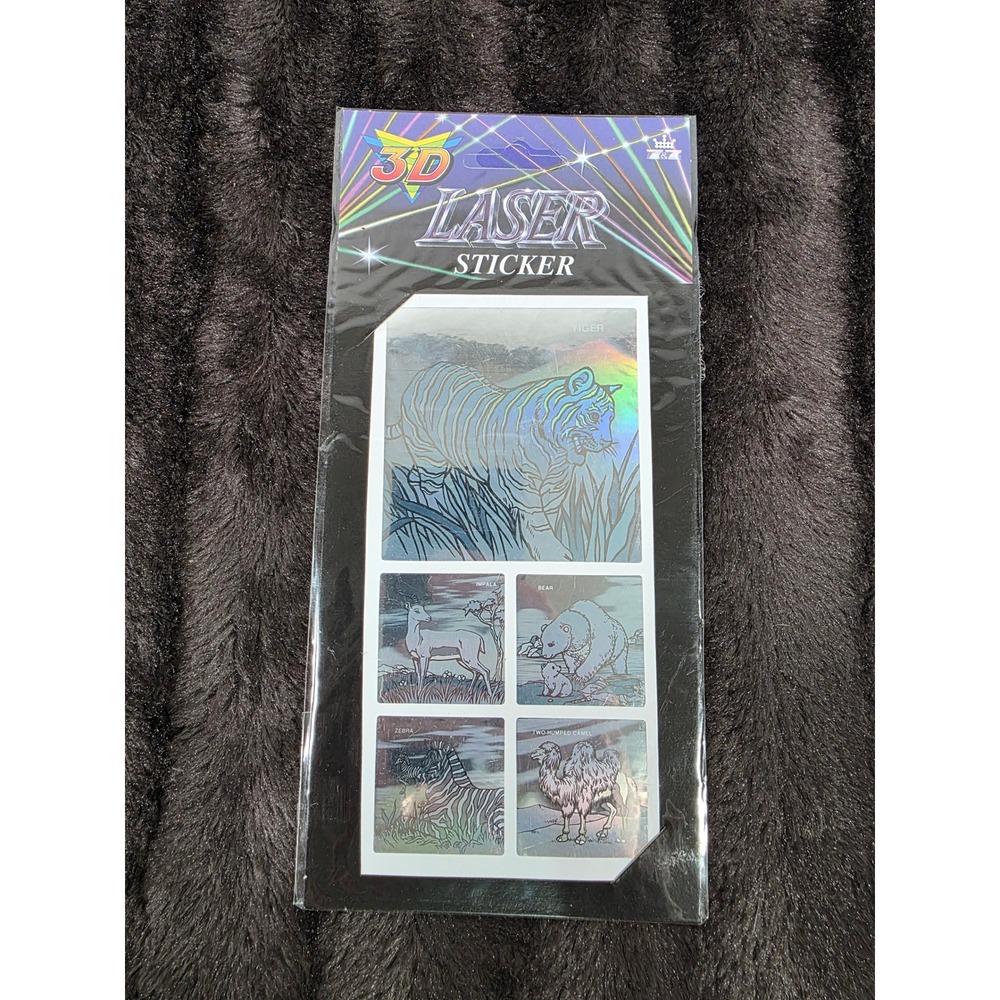 Vintage 1994 Adorn Gift 3D Laser Sticker Sheet Holographic Wild Animals Tiger